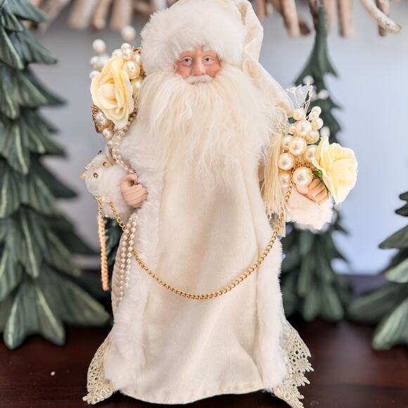 Elegant Vintage Holiday Moments Collection-Tabletop/Treetop Santa-Gold and Ivory - Picture 7 of 11
